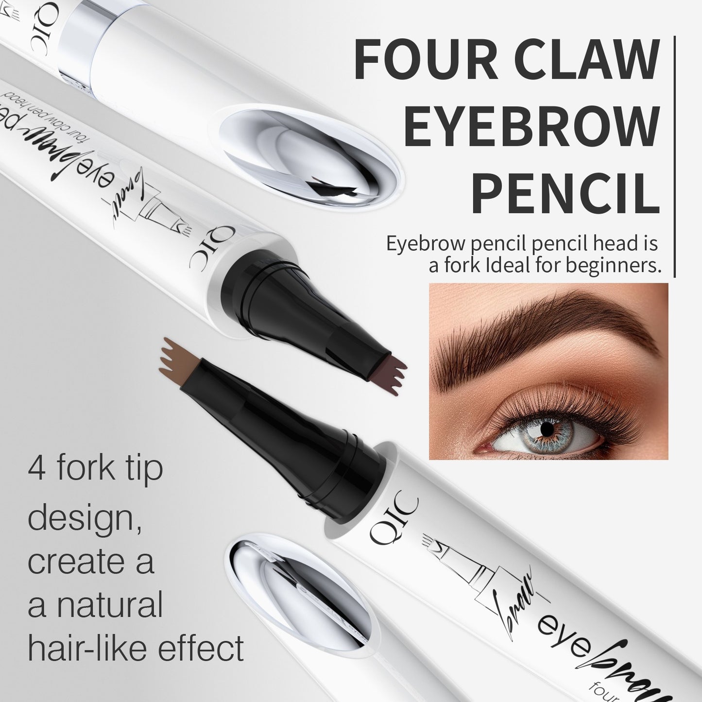 THEMEASHOP™ ÉPICERIE-  Crayon à sourcils liquide blanc céramique QIC à quatre griffes, waterproof, sans bavure, à quatre têtes fourchues