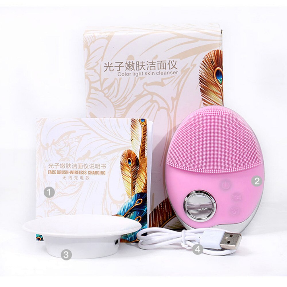 VIRTUAL INSTITUT™ -  Nettoyeur facial en silicone à charge sans fil pour photothérapie, rajeunissement de la peau, démaquillage par photothérapie, appareil de nettoyage en profondeur du visage