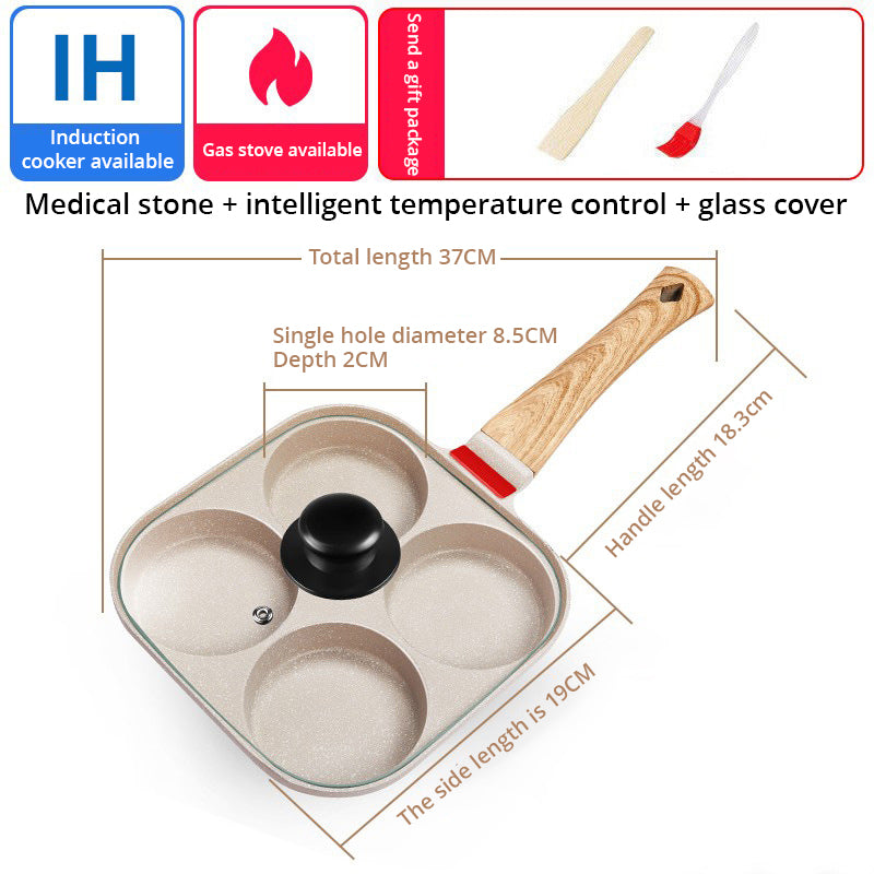 ESTHEMEA HOME Poêle à frire antiadhésive à quatre trous pour œufs au plat, poêle à crêpes et autres préparations pour œufs au plat.