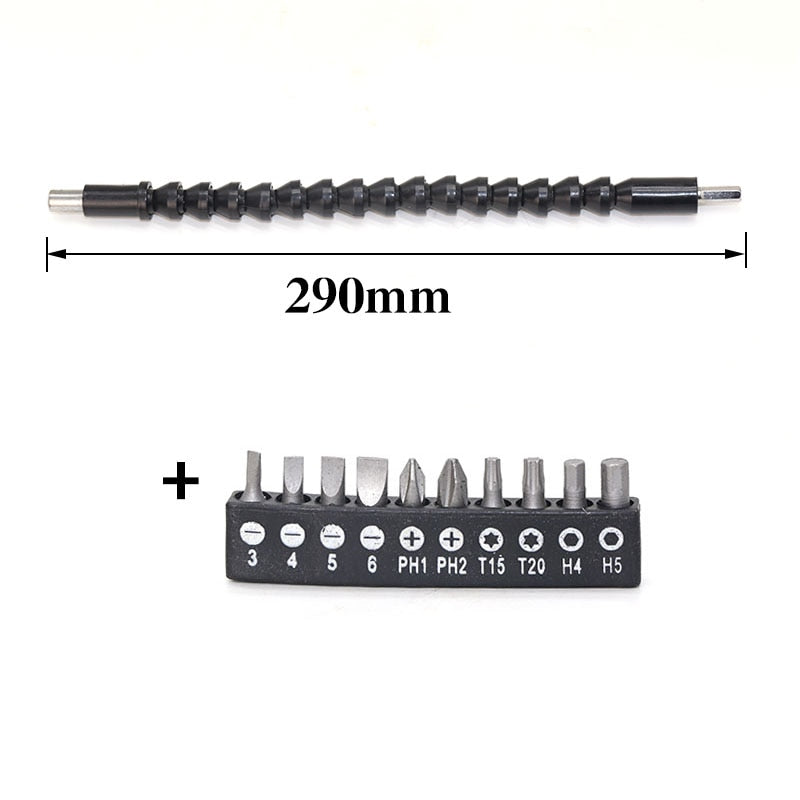 Outil à tige flexible de 290 mm pour perceuse, tournevis et embouts de vissage. Extension à tige hexagonale multiple.