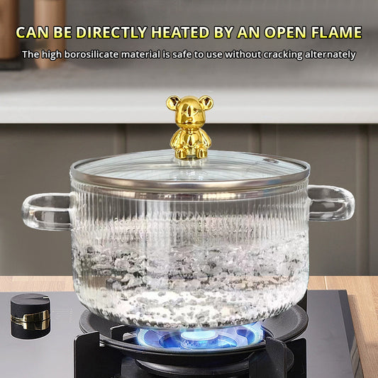ESTHEMEA HOME- Petit bol à soupe ours, grand saladier élégant pour la maison, bol à nouilles instantanées avec couvercle, casserole en verre à double anse