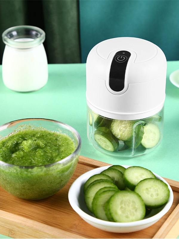 THEMEASHOP™ MAISON  - Hachoir multifonctionnel électrique mini rechargeable USB de 250 ml pour légumes et viande, avec presse-ail et batteur à ail sans fil.