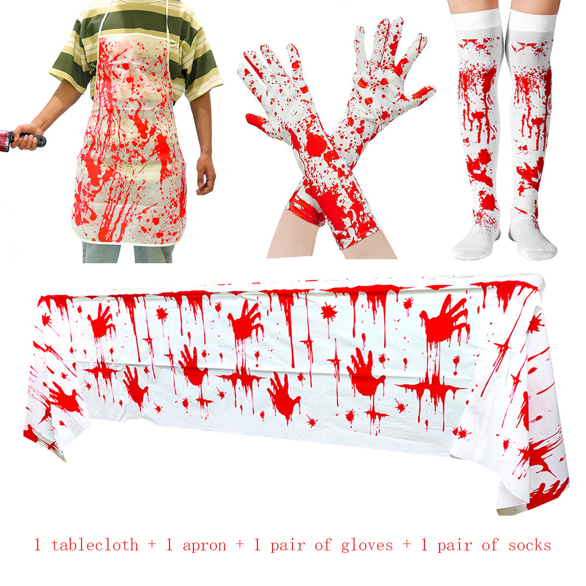 THEMEASHOP™-  Horror blood handprint masquerade costume props Halloween blood gloves blood socks blood drink apron set