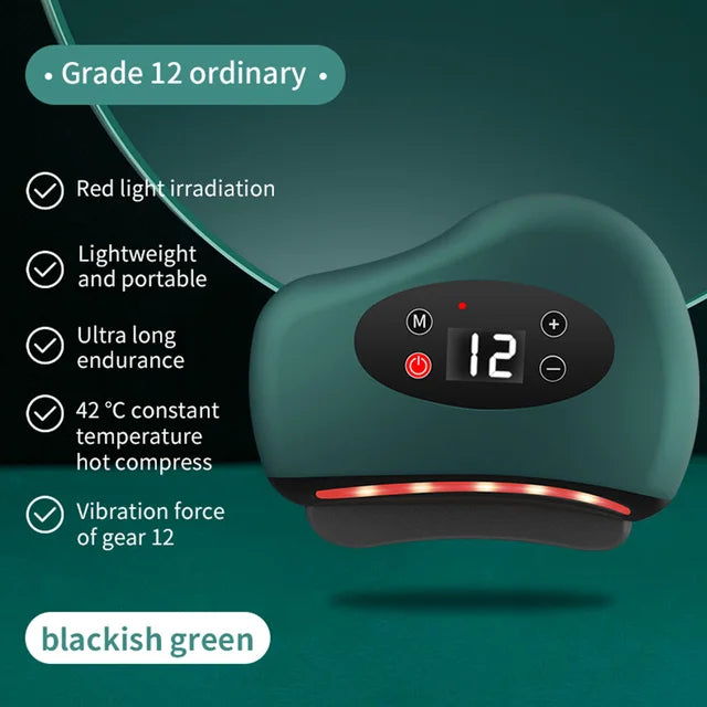 VIRTUAL INSTITUT™ - Appareil de massage électrique Guasha avec compresse chaude, masseur oculaire à pierre chauffante, vibrations, grattage, lifting de la peau du cou et du visage, outil anti-rides