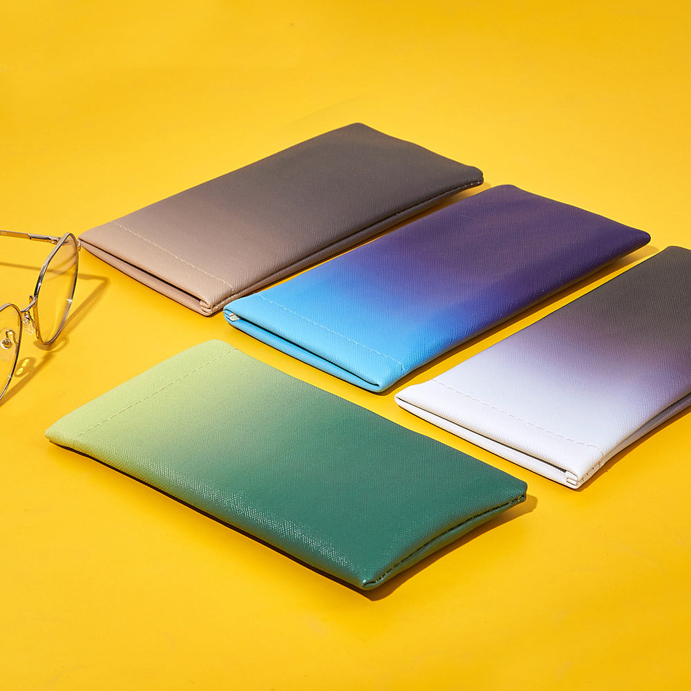Étui à lunettes de soleil en PVC à motif croisé, fermeture automatique, poche pour lunettes, ruban dégradé, miroir, chiffon de nettoyage.