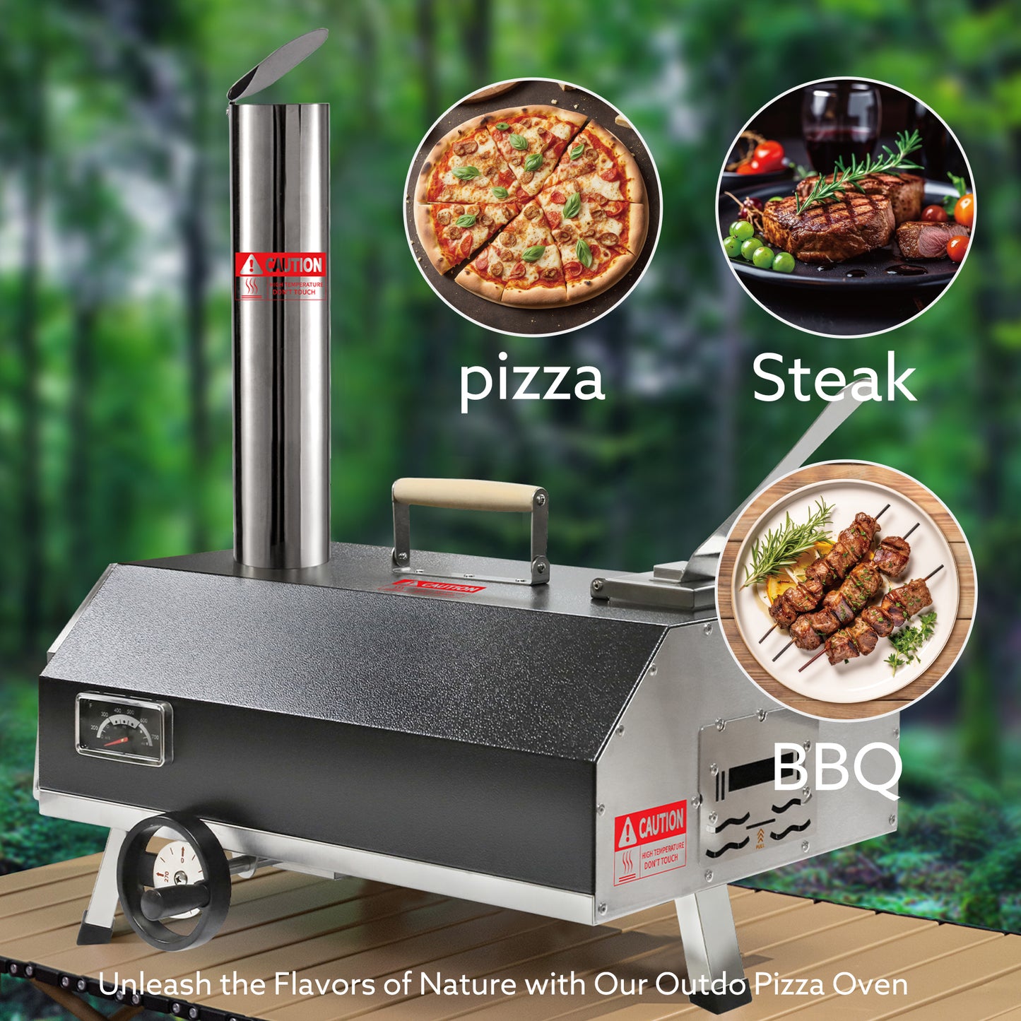 ESTHEMEA HOME - Four à pizza extérieur semi-automatique noir 12 pouces, four à pizza portable à bois pour extérieur