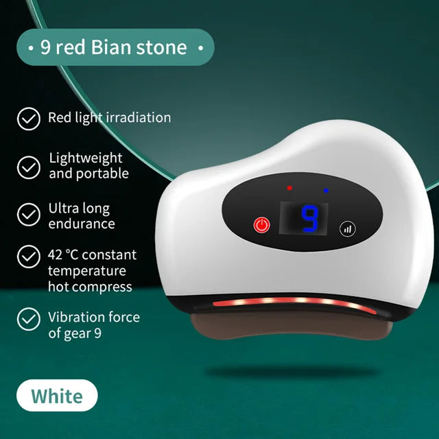 VIRTUAL INSTITUT™ - Appareil de massage électrique Guasha avec compresse chaude, masseur oculaire à pierre chauffante, vibrations, grattage, lifting de la peau du cou et du visage, outil anti-rides