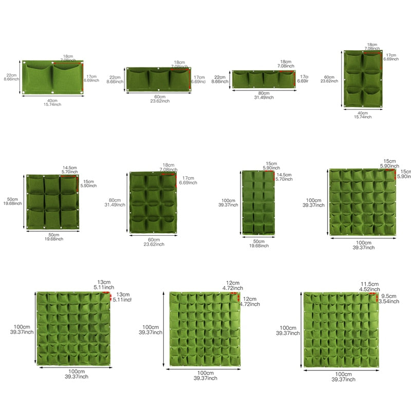 THEMEASHOP™ EXTÉRIEUR- Sacs de plantation muraux 4/9/18/49/72 poches, jardinière verte pour potager vertical, sac de culture pour légumes, fournitures pour la maison