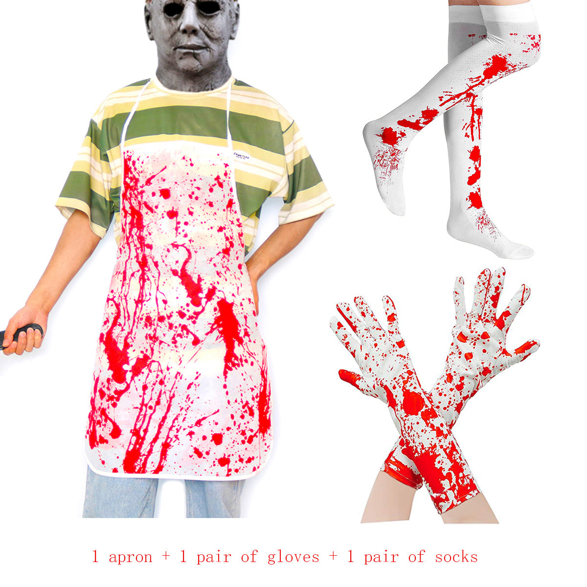 THEMEASHOP™-  Horror blood handprint masquerade costume props Halloween blood gloves blood socks blood drink apron set