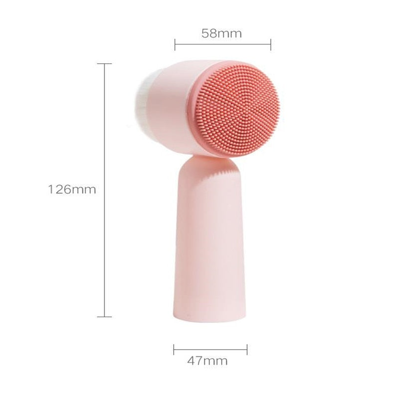 VIRTUAL INSTITUT™ - Brosse nettoyante visage portable double face en silicone, poils doux, brosse de massage et de lavage du visage, outil de soin de la peau pour éliminer les points noirs, référence 20#42