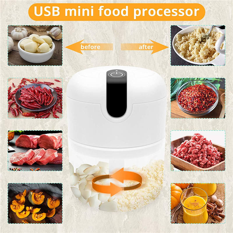 THEMEASHOP™ MAISON  - Hachoir multifonctionnel électrique mini rechargeable USB de 250 ml pour légumes et viande, avec presse-ail et batteur à ail sans fil.