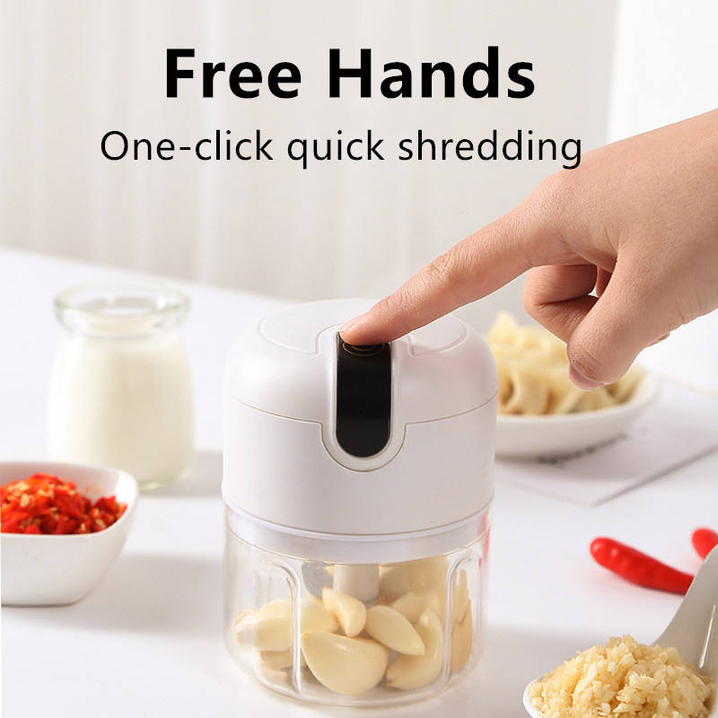 THEMEASHOP™ MAISON  - Hachoir multifonctionnel électrique mini rechargeable USB de 250 ml pour légumes et viande, avec presse-ail et batteur à ail sans fil.