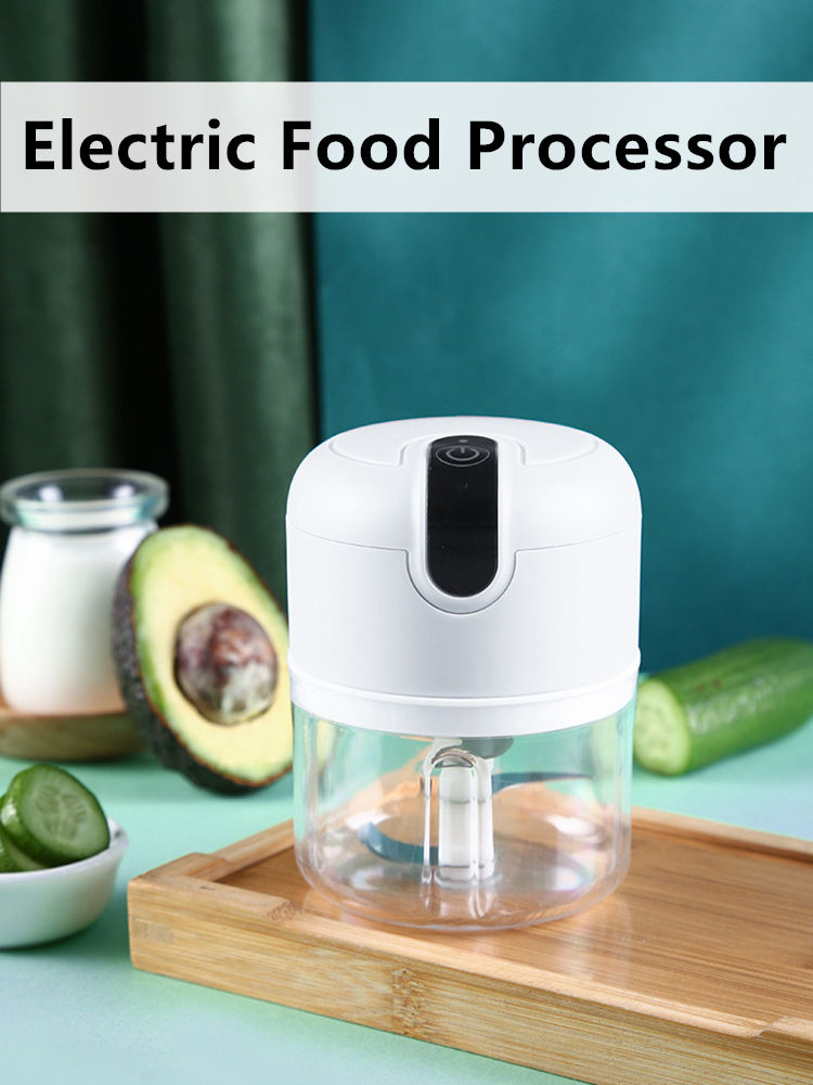 THEMEASHOP™ MAISON  - Hachoir multifonctionnel électrique mini rechargeable USB de 250 ml pour légumes et viande, avec presse-ail et batteur à ail sans fil.