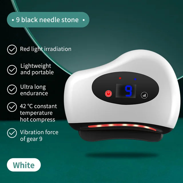 VIRTUAL INSTITUT™ - Appareil de massage électrique Guasha avec compresse chaude, masseur oculaire à pierre chauffante, vibrations, grattage, lifting de la peau du cou et du visage, outil anti-rides