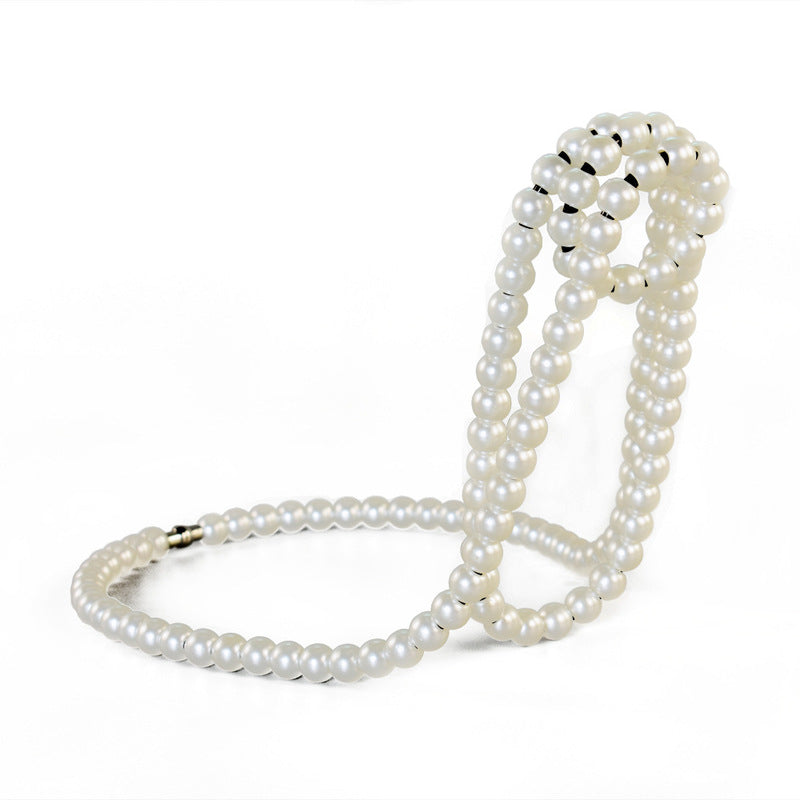THEMEASHOP™ MAISON-  Porte-bouteilles en métal orné d'un collier de perles, support de bouteille de vin flottant et magique, présentoir décoratif pour bureau.