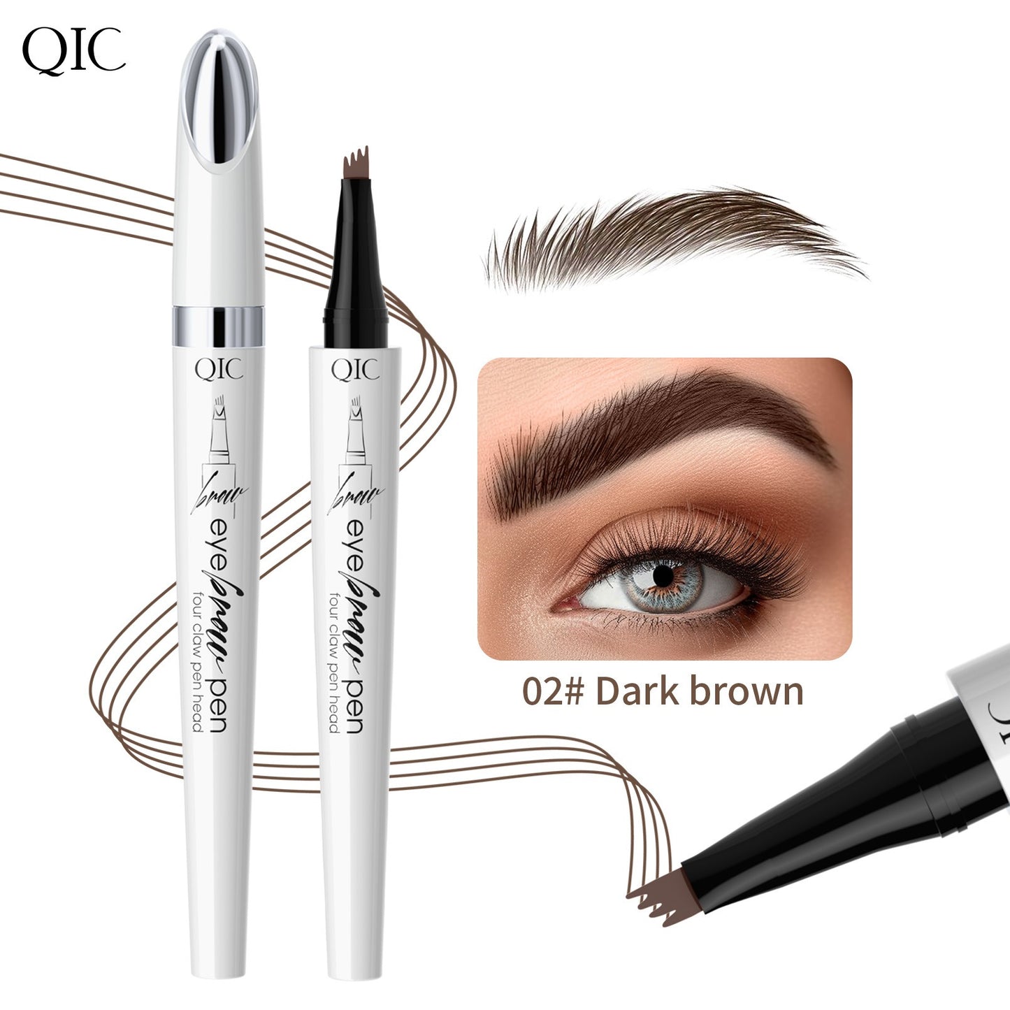 THEMEASHOP™ ÉPICERIE-  Crayon à sourcils liquide blanc céramique QIC à quatre griffes, waterproof, sans bavure, à quatre têtes fourchues