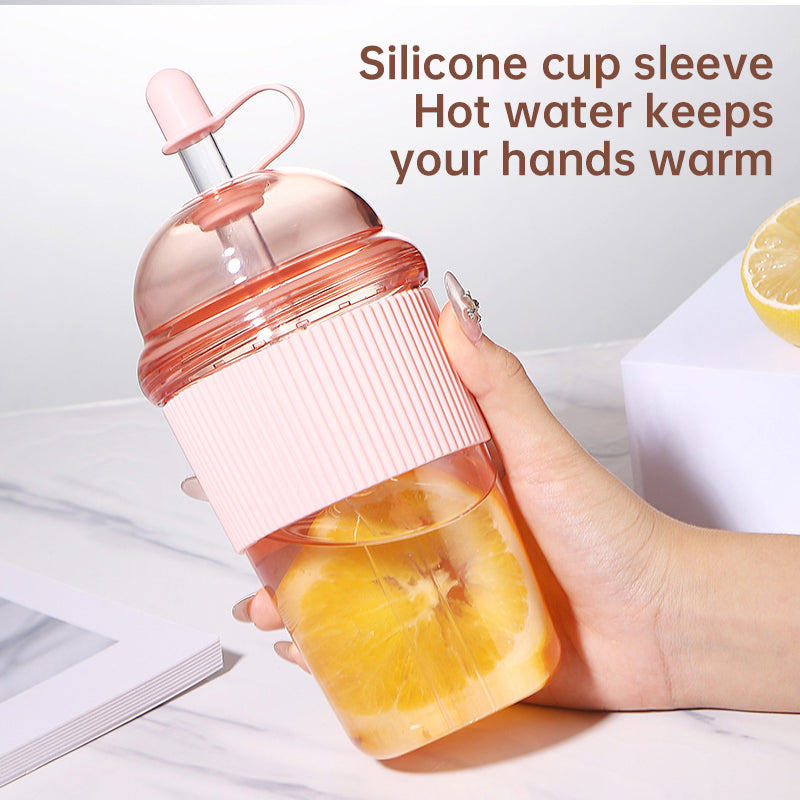 THEMEASHOP™ MAISON- Gobelet à paille de 630 ml (avec couvercle et paille) – café, lait, thé, eau, jus ; style Instagram, idéal pour le bureau