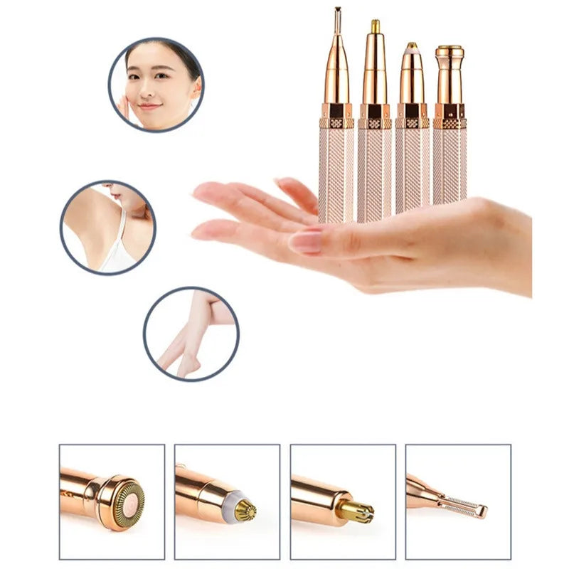 VIRTUAL INSTITUT™ - Épilateur électrique portable 4 en 1 rechargeable par USB pour femmes : épilation du maillot, rasage indolore pour le corps, le visage et les sourcils.