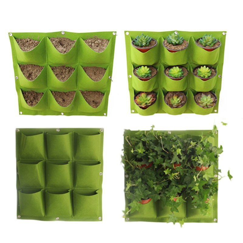 THEMEASHOP™ EXTÉRIEUR- Sacs de plantation muraux 4/9/18/49/72 poches, jardinière verte pour potager vertical, sac de culture pour légumes, fournitures pour la maison