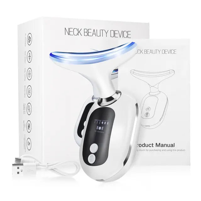 THEMEASHOP™ ÉPICERIE- Appareil de beauté EMS pour lifting du cou et du visage, massage par vibrations, thérapie photonique LED, raffermissement de la peau, élimination des rides, outils de soin de la peau