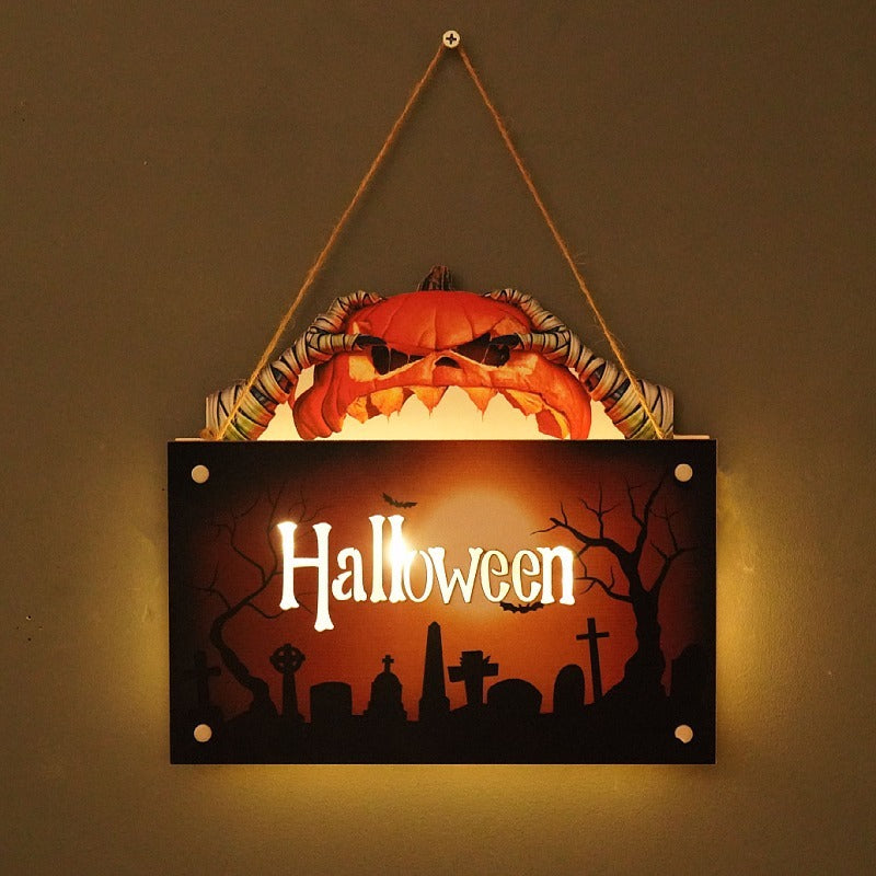 THEMEASHOP™-  New Halloween House Sign Listing Atmosphere Night Light Pumpkin Lantern Festival Wall Craft Decoration Pendant