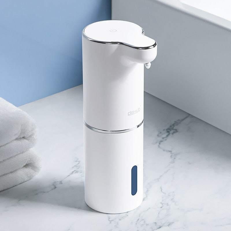 Distributeur automatique de savon mousse pour salle de bain, lave-mains intelligent avec chargement USB, blanc, matériau ABS de haute qualité.