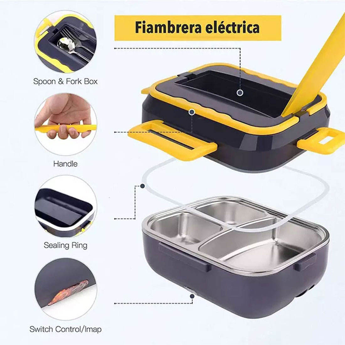 ESTHEMEA HOME- Ensemble de cuisine 1,5 L avec chauffe-plats et boîte à lunch électrique portable en acier inoxydable, contenant isotherme pour voiture ou camion.