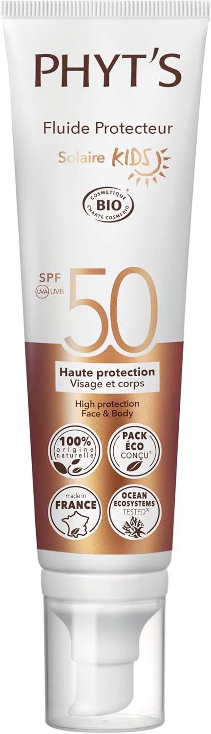 High Protection Face and Body Protective Fluid Kids SPF 50 by Phyts for Kids - 3.3 oz Sunscreen