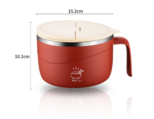 THEMEASHOP™ MAISON-  Bol à nouilles instantanées en acier inoxydable 304 avec couvercle isotherme portable, boîte à lunch scellée de style japonais