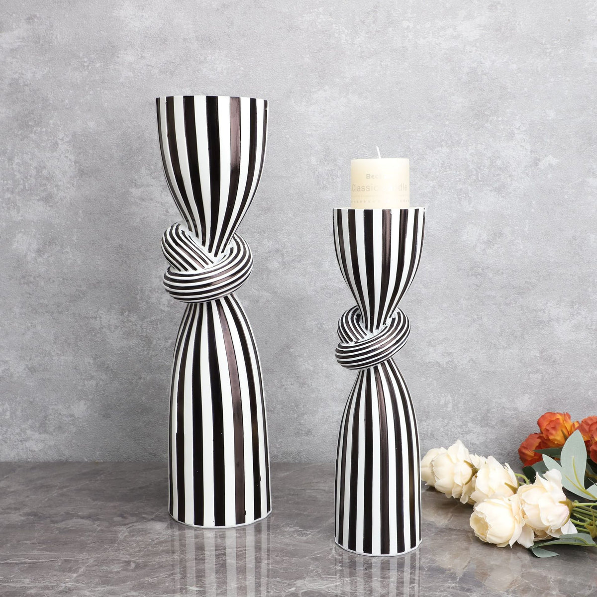 THEMEASHOP™-  Creative Irregular Resin Candle Holder Living Room Desktop Black White Stripe Candle Holder Decoration Home Candle Container