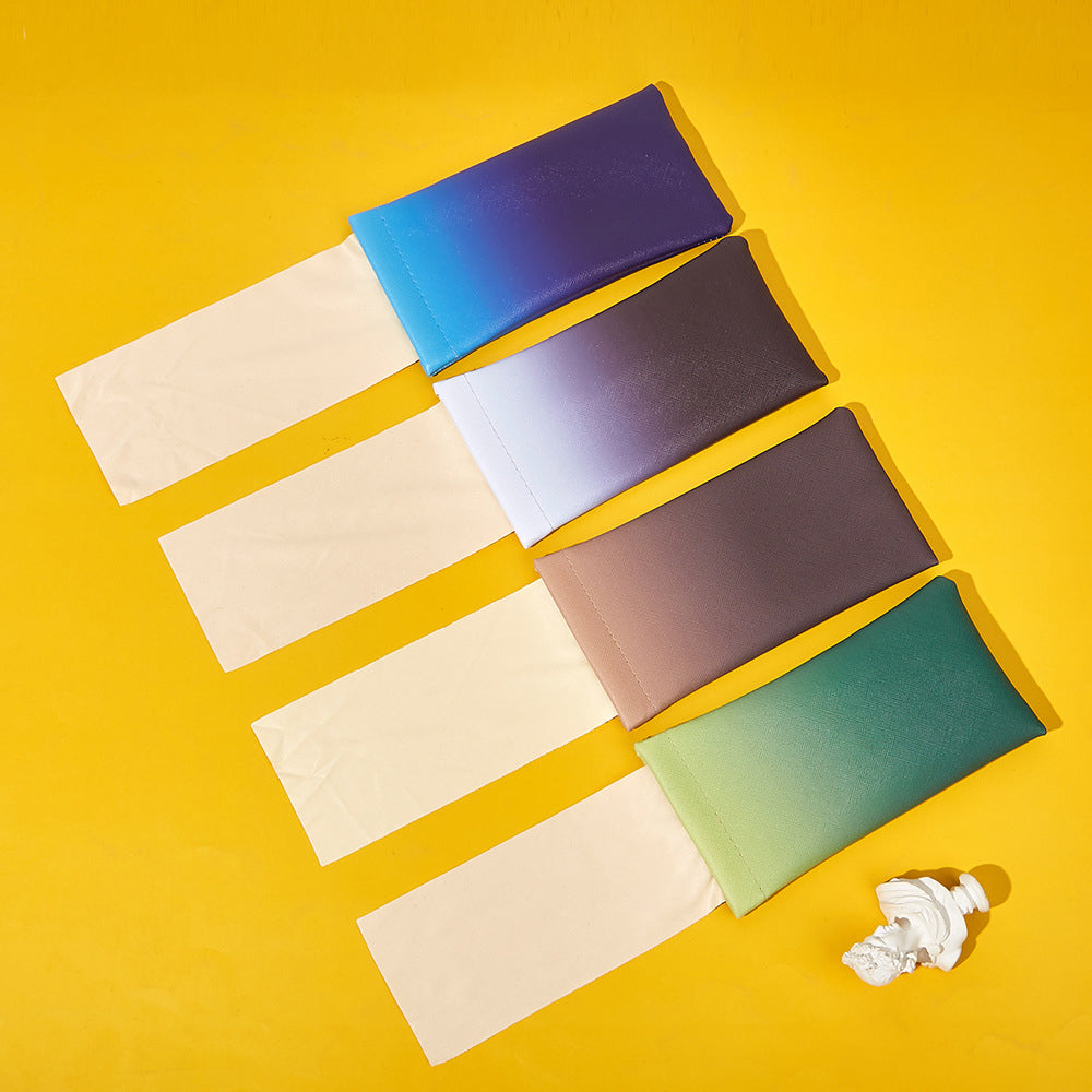 Étui à lunettes de soleil en PVC à motif croisé, fermeture automatique, poche pour lunettes, ruban dégradé, miroir, chiffon de nettoyage.