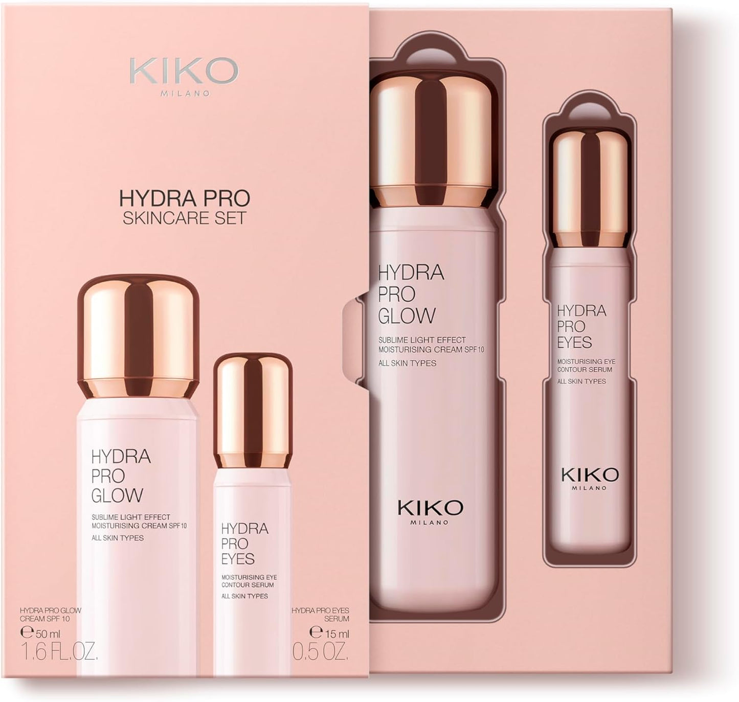 KIKO Milano Hydra Pro Skincare set, Kit De Soin : Crème Hydratante Pour Le Visage Spf 10 Et Sérum Contour Des Yeux