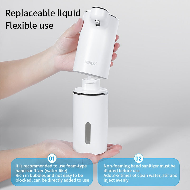 Distributeur automatique de savon mousse pour salle de bain, lave-mains intelligent avec chargement USB, blanc, matériau ABS de haute qualité.