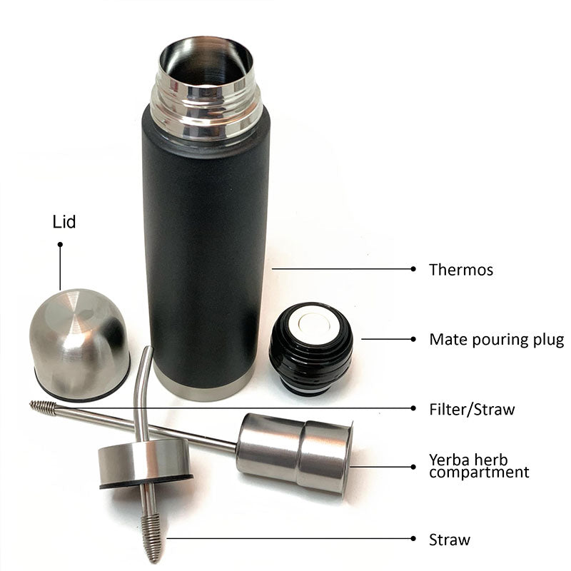 Mug de voyage pour maté d'Amérique du Sud - Paille filtrante brésilienne, bouteille isotherme type « bullet », kit de voyage 3 en 1 pour maté