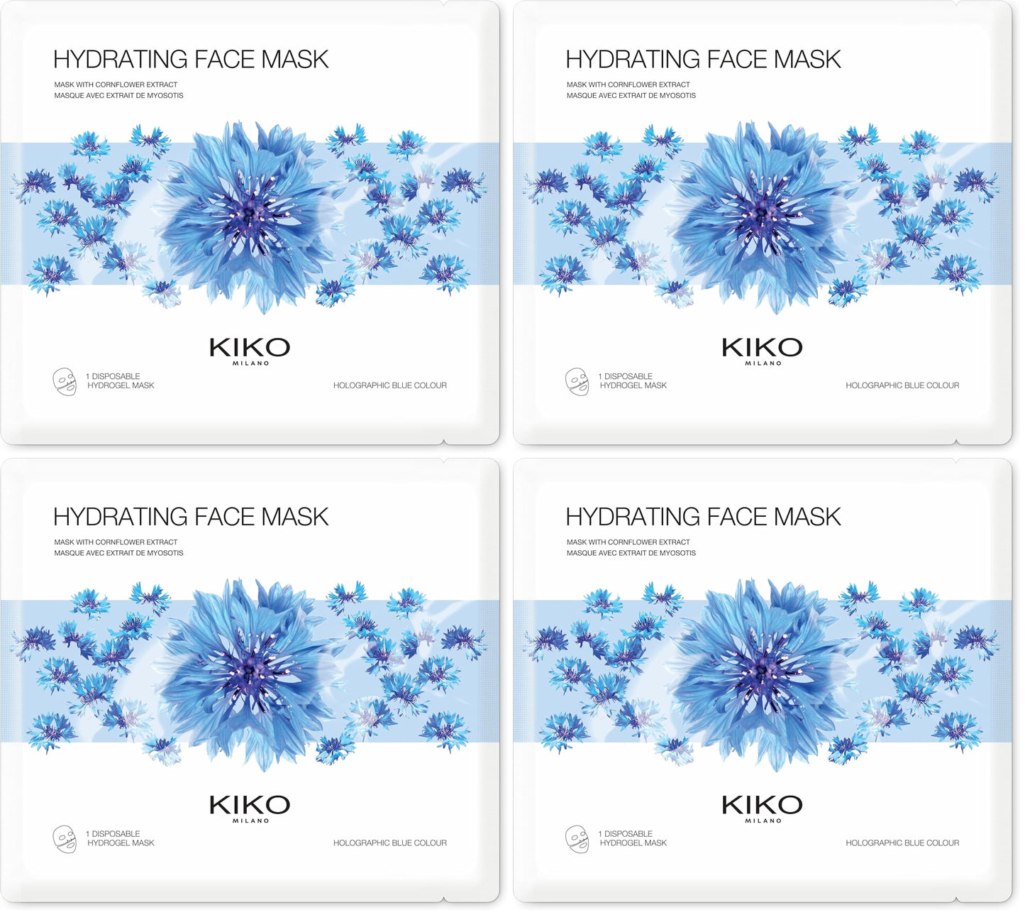 KIKO Milano Hydrating Face Mask | Masque Visage Hydratant À L’Extrait De Bleuet (Lot de 4)
