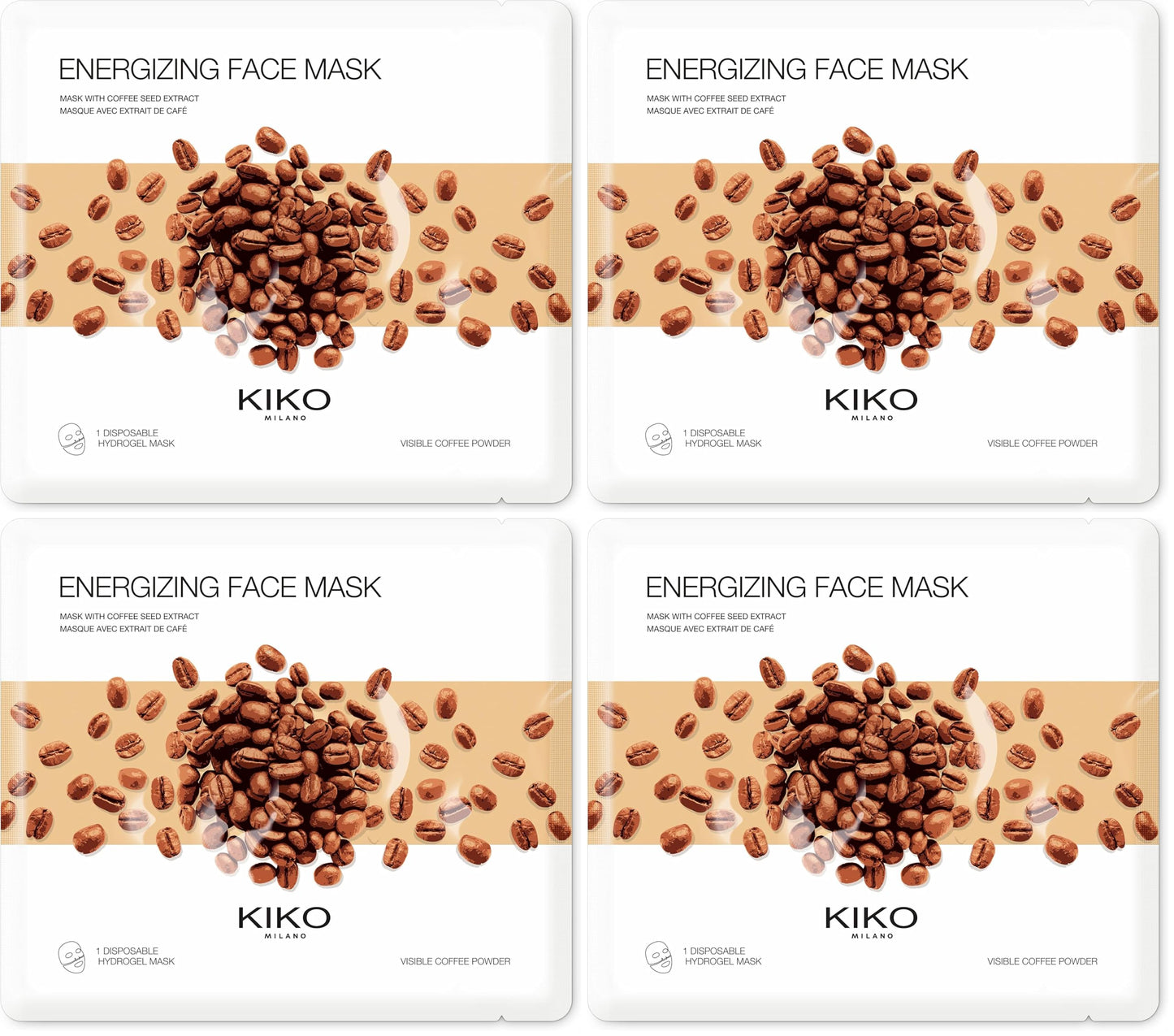 KIKO Milano Energizing Face Mask | Masque Visage Hydratant À L’Extrait De Café (Lot de 4)