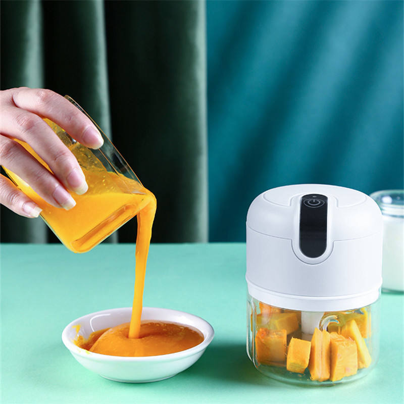 THEMEASHOP™ MAISON  - Hachoir multifonctionnel électrique mini rechargeable USB de 250 ml pour légumes et viande, avec presse-ail et batteur à ail sans fil.