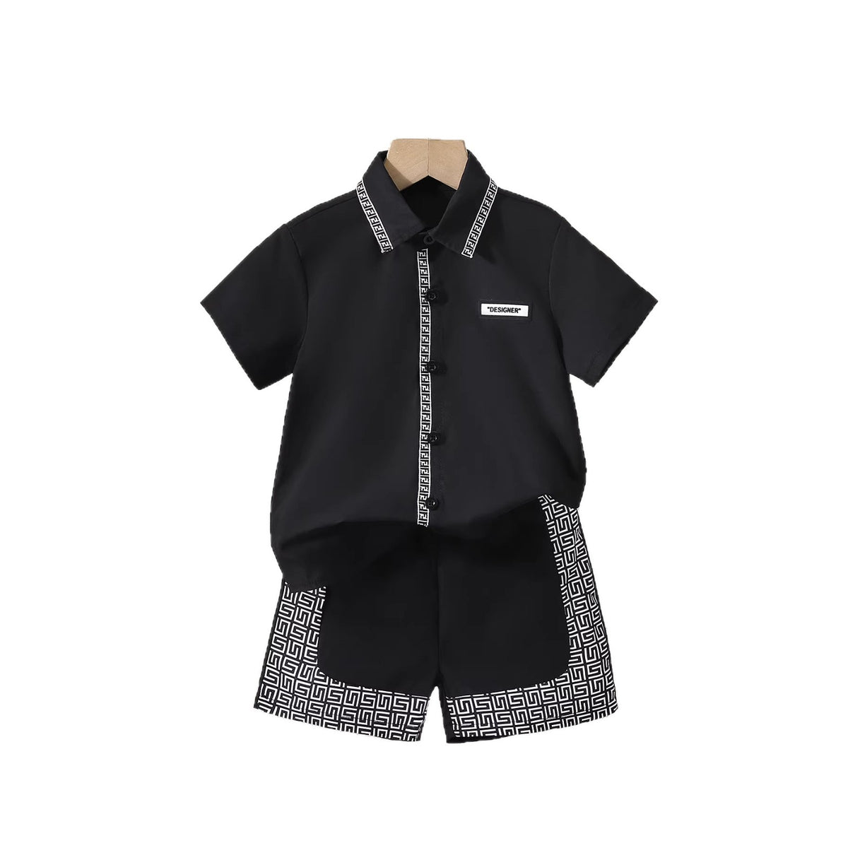 short-sleeve shirt set for boys, collar shirt and shorts two-piece set