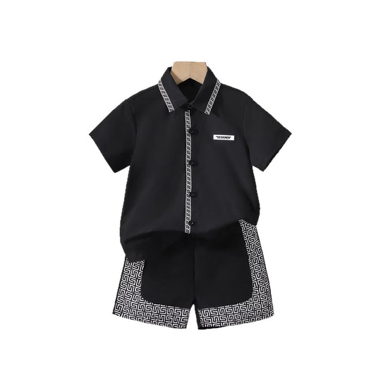 short-sleeve shirt set for boys, collar shirt and shorts two-piece set