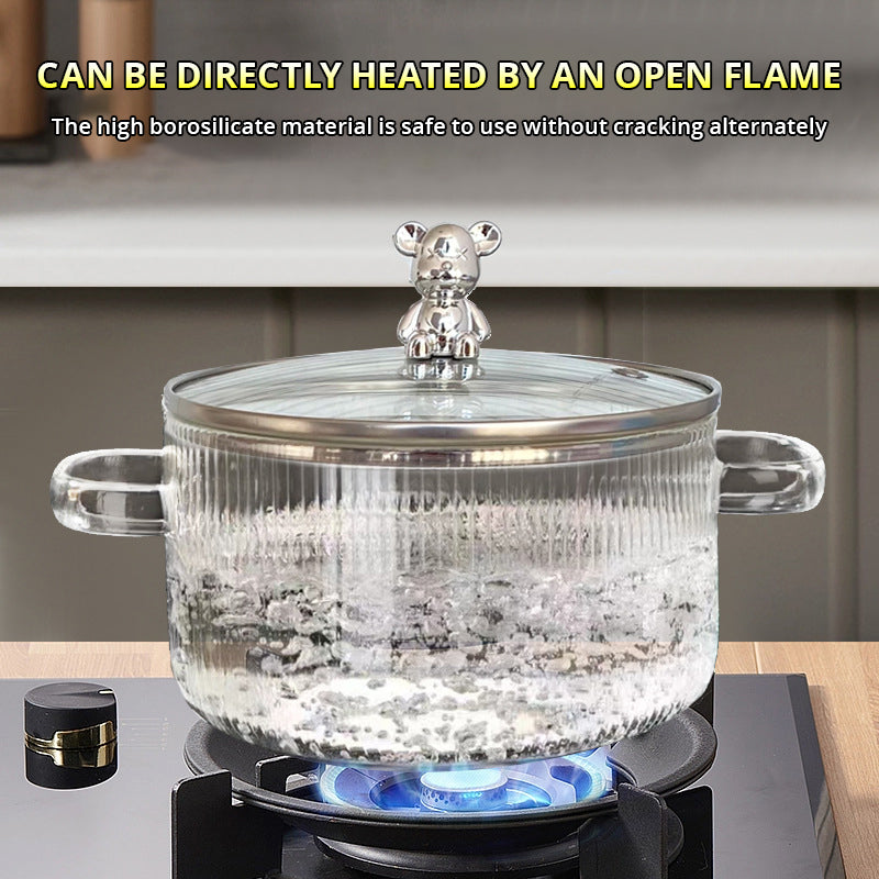 ESTHEMEA HOME- Petit bol à soupe ours, grand saladier élégant pour la maison, bol à nouilles instantanées avec couvercle, casserole en verre à double anse