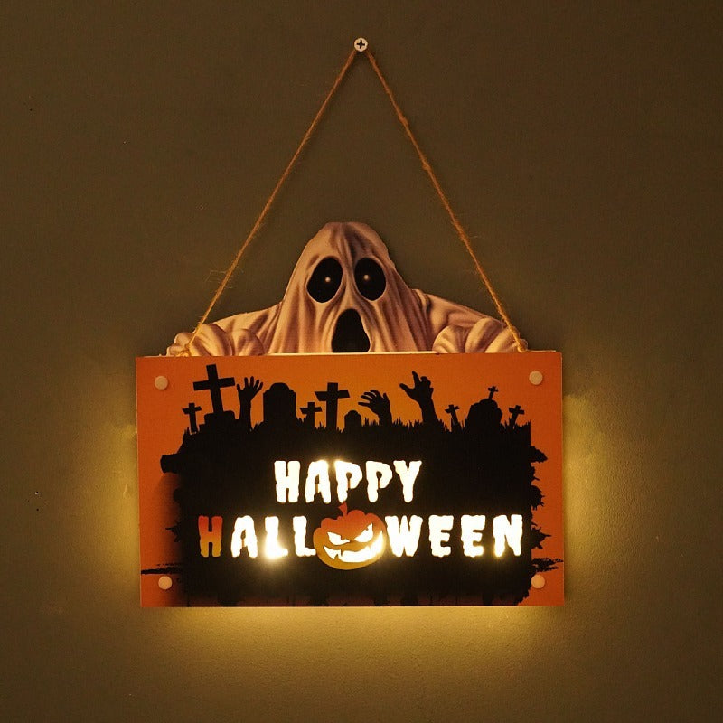 THEMEASHOP™-  New Halloween House Sign Listing Atmosphere Night Light Pumpkin Lantern Festival Wall Craft Decoration Pendant