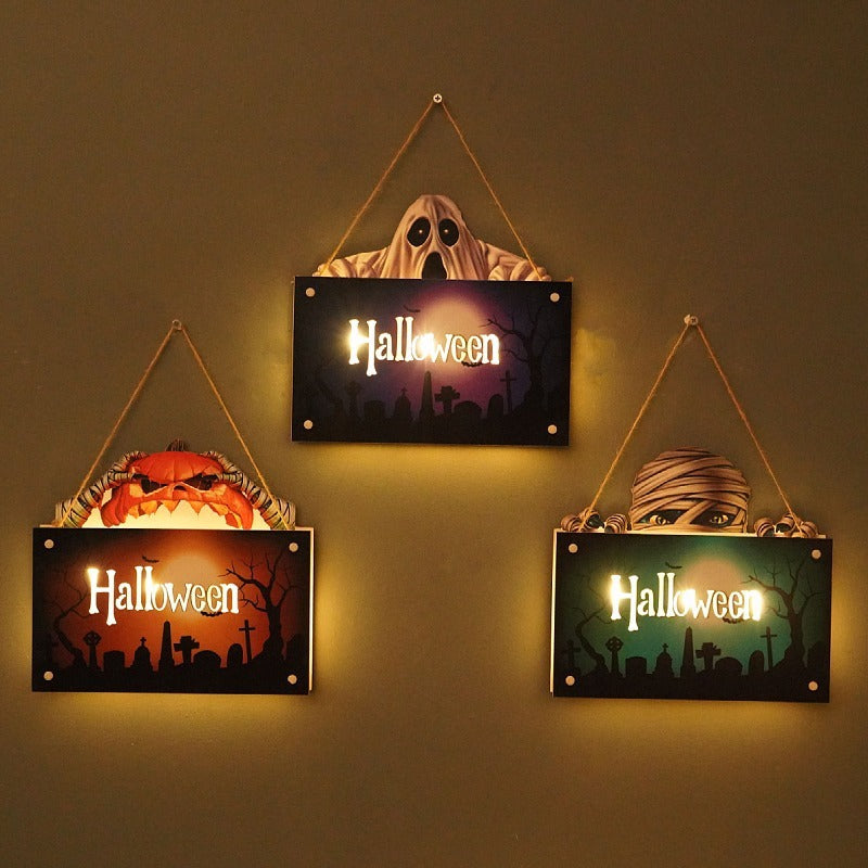 THEMEASHOP™-  New Halloween House Sign Listing Atmosphere Night Light Pumpkin Lantern Festival Wall Craft Decoration Pendant