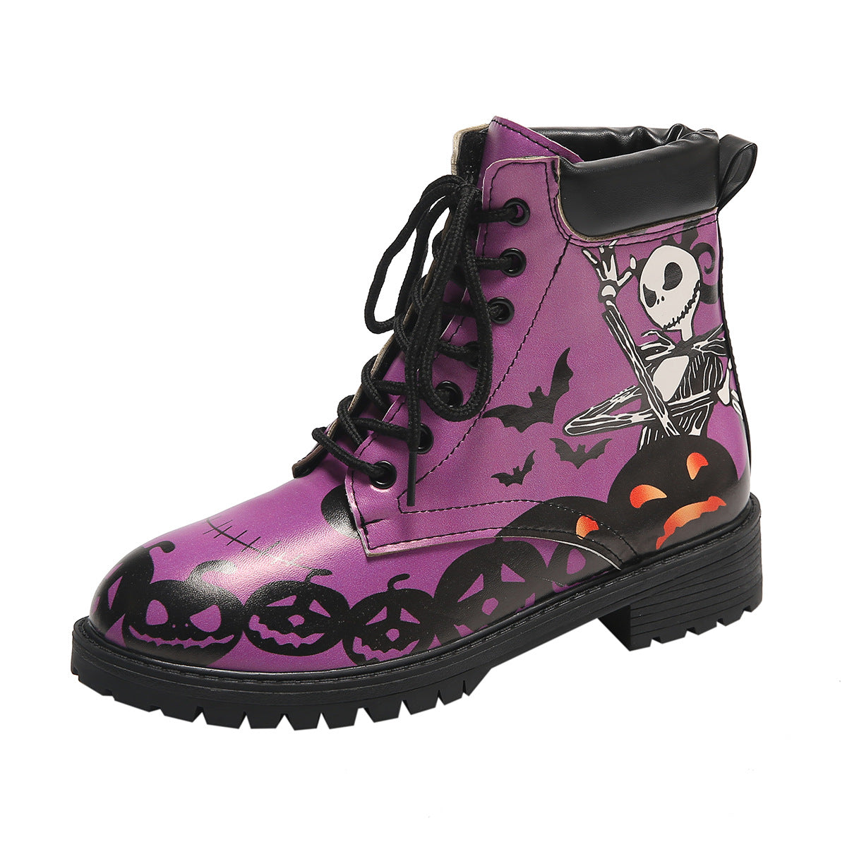 Bottines imprimées pour femmes, bout rond, talon épais, à lacets, style Martin européen et américain