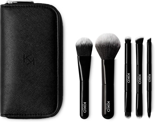 KIKO Milano Travel Brush Set, Pochette De Voyage Avec 5 Pinceaux Professionnels