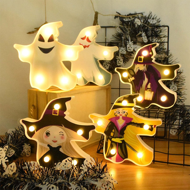 THEMEASHOP™- Halloween LED Lights Horror Pumpkin Ghost Bat Spider Night Lights Ornament Halloween Party Props Home Bar Table Lamp Decorations