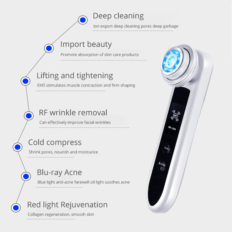 THEMEASHOP™ ÉPICERIE- Soin du visage par EMS RF : nettoyant, raffermissant, liftant, appareil de massage beauté à radiofréquence LED photonique pour le rajeunissement cutané et l'anti-rides