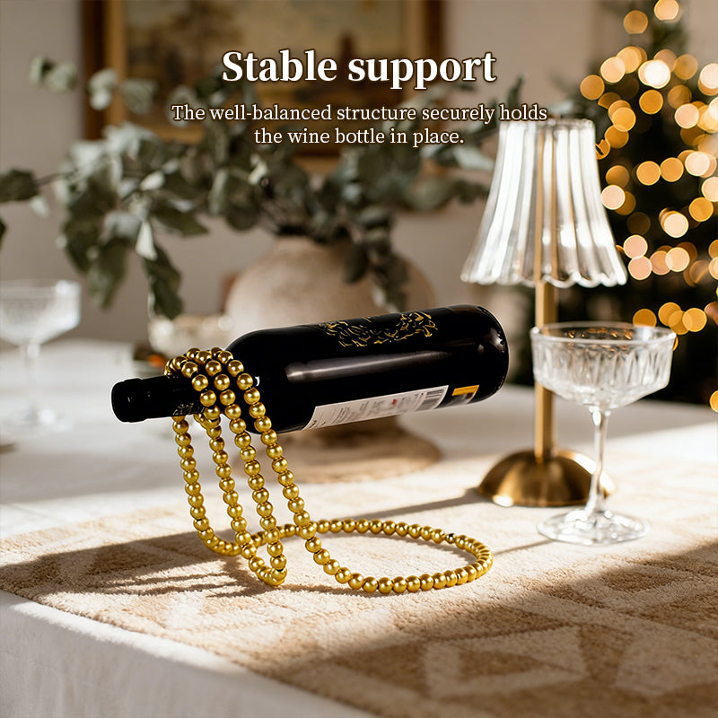 THEMEASHOP™ MAISON-  Porte-bouteilles en métal orné d'un collier de perles, support de bouteille de vin flottant et magique, présentoir décoratif pour bureau.