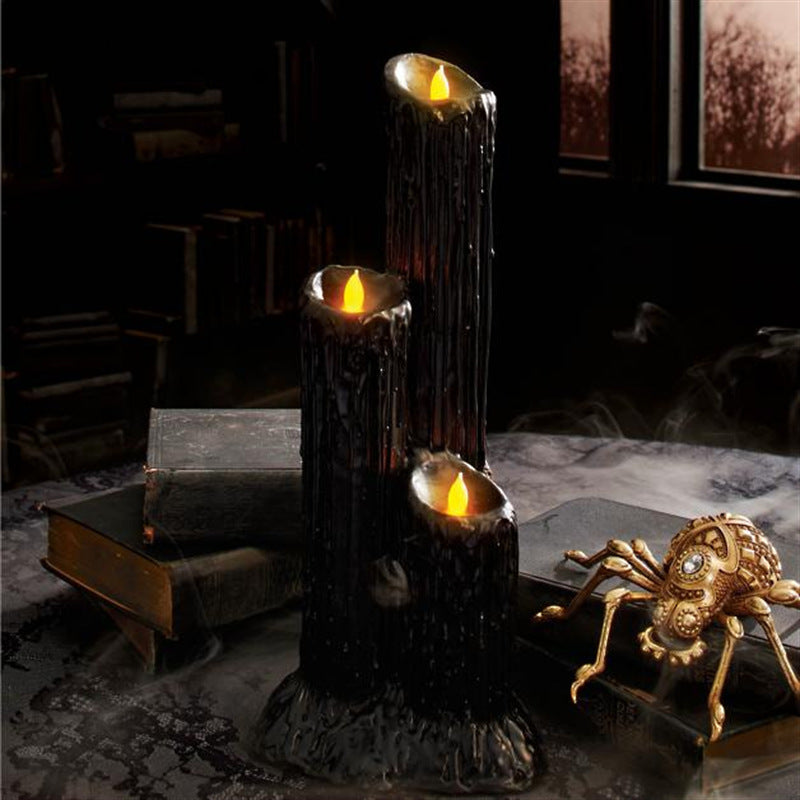 THEMEASHOP™- Halloween Candlestick Melting Candle Cluster Melting Black Lava Candle Holder with 3 Candle Light Resin Halloween Party Decor