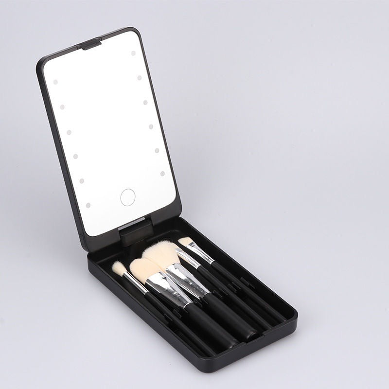 VIRTUAL INSTITUT™ - Boîte à miroir cosmétique pliable et rotative à LED avec brosse