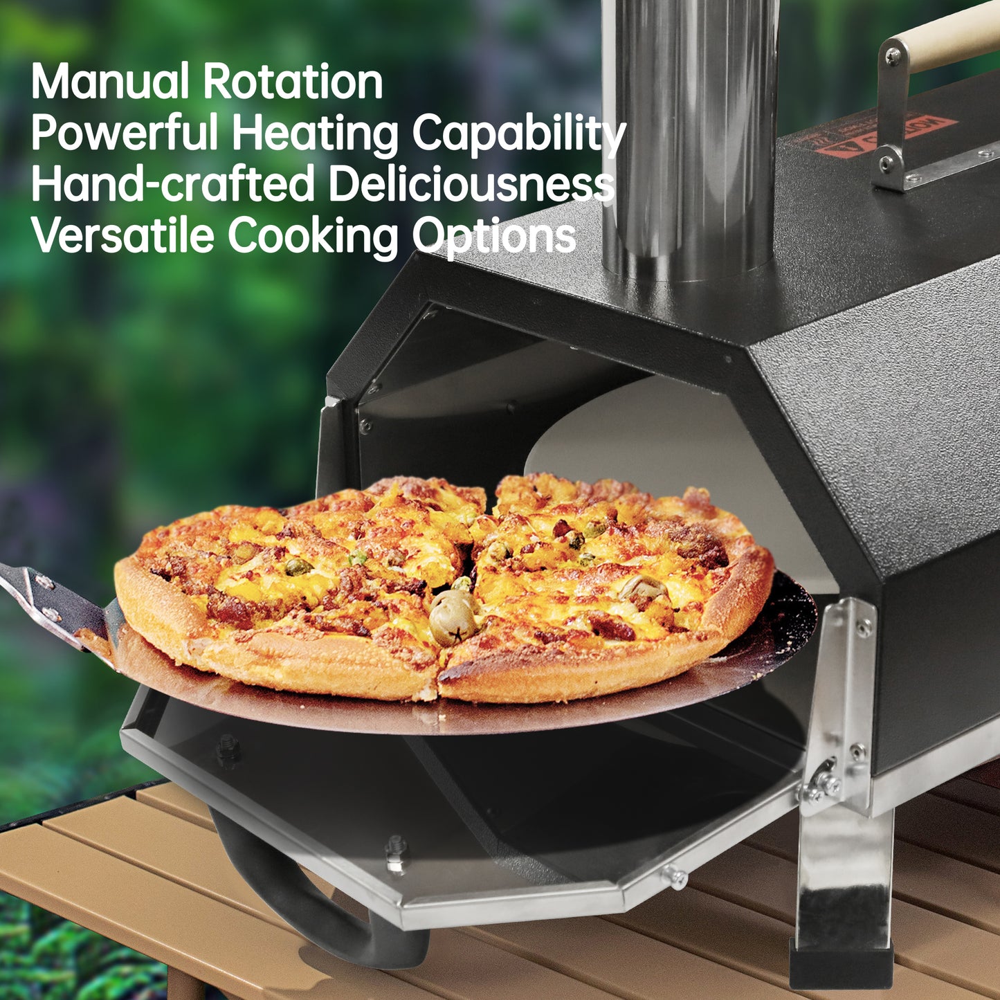 ESTHEMEA HOME - Four à pizza extérieur semi-automatique noir 12 pouces, four à pizza portable à bois pour extérieur